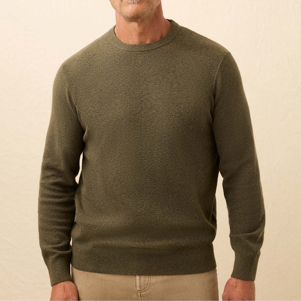 Faherty Jackson Crew Sweater Mens M Olive Heather Organic Cotton Heritage